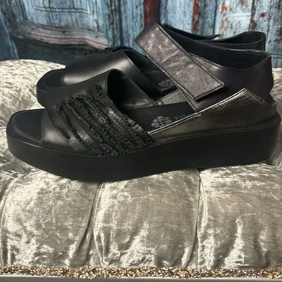 Papucei Helga black leather sandal NWOT, size 41 or 10.5, has some imperfections